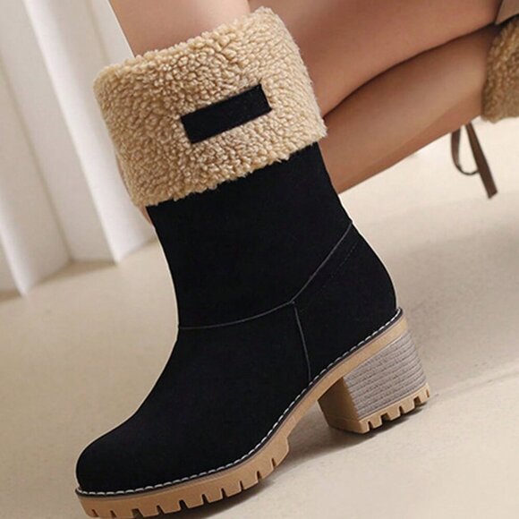 Black Casual Women's Faux Fur faux suede winter Boots - Picture 6 of 7